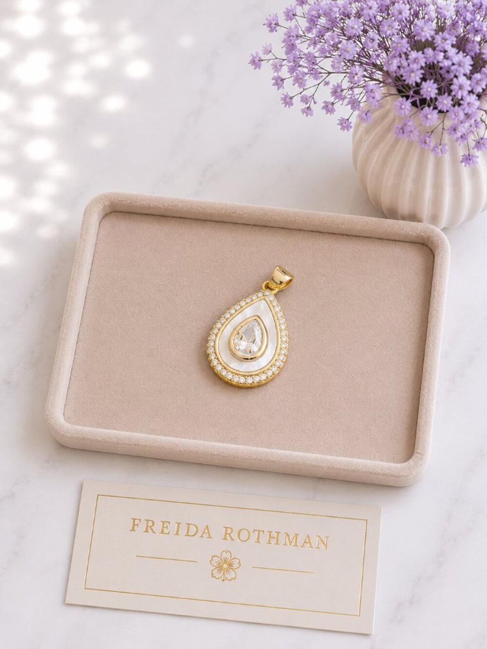 Freida Rothman Genuine Mother of Pearl Teardrop Necklace Pendant